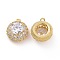 Brass Micro Pave Clear Cubic Zirconia Pendants, Cadmium Free & Nickel Free & Lead Free, Half Round Charms, Real 18K Gold Plated, 15.5x13x7.5mm, Hole: 1.5mm