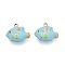 304 Stainless Steel Charms, with Enamel, Fish Charm, Real 14K Gold Plated, Sky Blue, 12x14x3.5mm, Hole: 1.5mm