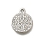 304 Stainless Steel Pendants, with Rhinestone, Round, Stainless Steel Color, 18x14.5x2.5mm, Hole: 1.2mm