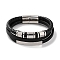 Men's Braided Black PU Leather Cord Multi-Strand Bracelets, Rectangle & Column 201 Stainless Steel Link Bracelets with 304 Stainless Steel Magnetic Clasps, Stainless Steel Color, 8-3/4 inch(22.2cm)