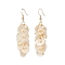 Natural Capiz Shell Cluster Earrings, with Natural Pearl Beads and Brass Earring Hooks, Flat Round, Golden, Seashell Color, 66x16mm, Pin: 0.7mm