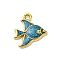304 Stainless Steel Enamel Pendants, Ion Plating(IP), Real 18K Gold Plated, Glitter Powder Fish, Blue, 18x16x2.5mm, Hole: 1.8mm