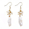 Natural Keshi Pearl Dangle Earrings, with Brass Earring Hooks and Cardboard Boxes, White, 59mm, Pin: 0.8mm
