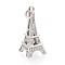 Brass Micro Pave Cubic Zirconia Pendants, Cadmium Free & Lead Free, Eiffel Tower, with Jump Ring, Platinum, 24x11x11mm, Hole: 3mm