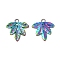 Ion Plating(IP) 304 Stainless Steel Pendants, Leaf Charm, Rainbow Color, 16.5x16x1.5mm, Hole: 1.8mm