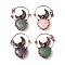 Natural Mixed Stone Big Pendants, with Red Copper Tone Brass Findings and Black Glass, Heart with Moon & Star, Cadmium Free & Lead Free, 65.5~68x50~55x11.5~15mm, Hole: 6mm
