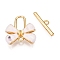 Brass Toggle Clasps, Cadmium Free & Nickel Free & Lead Free, with Enamel & Shell, Bowknot, Real 18K Gold Plated, 17.5x15.5x5mm, Hole: 1.2mm, Bar: 4.5x16.5x2mm, Hole: 1.5mm