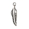 Retro 304 Stainless Steel Pendants, Feather Charms, Antique Silver, 24x6x2.5mm, Hole: 1.8mm