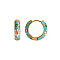 Chinese Retro Stainless Steel Enamel Ring with Flower Pattern Hoop Earrings, Golden, Blue, 15.6x6mm