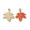 Thanksgiving Day Alloy Enamel Pendants, Cadmium Free & Nickel Free & Lead Free, Light Gold, Maple Leaf Charm, Orange Red, 24.5x20x1.5mm, Hole: 1.8mm
