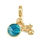 Brass Dark Turquoise Enamel European Dangle Charms, Coral Shell Shape Disc Large Hole Pendants, Real 18K Gold Plated, 26mm, Hole: 4.5mm