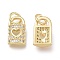 Brass Micro Pave Clear Cubic Zirconia Charms, with Jump Rings, Long-Lasting Plated, Lock with Heart, Real 18K Gold Plated, 11x6.5x3mm, Jump Ring: 5x1mm, Hole: 3.5mm