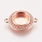 Brass Micro Pave Cubic Zirconia Links, Cabochon Connector Settings, Plain Edge Bezel Cups, Rose Gold, Tray: 8mm, 17x13x3mm, Hole: 1.2mm