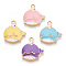 Eco-Friendly Zinc Alloy Pendants, with Enamel, Cadmium Free & Nickel Free & Lead Free, Whale Shape, Light Gold, Mixed Color, 19x17~18x2mm, Hole: 1.8mm