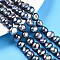 Natural Cultured Freshwater Pearl Beads Strands, Two Sides Polished, Dyed, Prussian Blue, 9~10.5x9~11x5.5~8.5mm, Hole: 0.6mm, about 18~19pcs/strand, 6.89~7.28''(17.5~18.5cm)