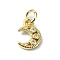 Moon Theme Brass Micro Pave Clear Cubic Zirconia Charms, Cadmium Free & Nickel Free & Lead Free, with Jump Ring, Real 18K Gold Plated, Flower, 10.5x7x2mm, Hole: 3mm