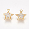 Brass Cubic Zirconia Charms, Star, Clear, Nickel Free, Real 18K Gold Plated, 8.5x7x1.5mm, Hole: 1mm