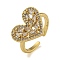 Heart Brass Micro Pave Clear Cubic Zirconia Open Cuff Rings for Women, Cadmium Free & Lead Free, Real 18K Gold Plated, Adjustable, Heart: 14x17mm