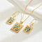 Rectangle Synthetic Turquoise Dangle Earrings & Pendant Necklaces Set, Brass Jewelry Sets for Women, Golden