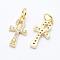 Brass Micro Pave Grade AAA Cubic Zirconia Tiny Cross Charms, Cadmium Free & Nickel Free & Lead Free, Real 18K Gold Plated, 13x6.5x2mm, Hole: 2.5mm