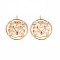Brass Micro Pave Clear Cubic Zirconia Pendants, Nickel Free, Flat Round with Heart, Real 18K Gold Plated, 21.5x18.5x3mm, Hole: 1.6mm
