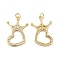 Brass Micro Pave Clear Cubic Zirconia Pendants, Cadmium Free & Nickel Free & Lead Free, with Jump Ring, Heart with Crown Charms, Real 18K Gold Plated, 26.5x16x2mm, Hole: 3.5mm