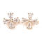 Brass Pave Cubic Zirconia Spacer Bars, 4-Petal Flower, Golden, Clear, 11x12x2.5mm, Hole: 1.5mm