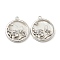 Brass Micro Pave Clear Cubic Zirconia Pendants, Cadmium Free & Nickel Free & Lead Free, with White Shell, Flat Round with Dragon Charms, Real Platinum Plated, 20x17.5x3mm, Hole: 1.4mm
