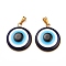 Handmade Evil Eye Lampwork Pendants, with 304 Stainless Steel Serrated Edge Bezel Cups, Half Round, Golden, 31x26x7mm, Hole: 7x3mm
