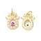 Brass & Cubic Zirconia & Plastic Imitation Pearl Pendants, Cadmium Free & Lead Free, Rack Plating, Christmas Theme, Deer Head, Real 18K Gold Plated, 17x12.5x3mm, Hole: 3mm