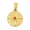 Ion Plating(IP) 304 Stainless Steel Rhinestone Pendants, Flat Round with Compass Charm, Golden, 19x16x4mm, Hole: 3x7.5mm