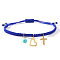 Handmade Golden Brass Charm Bracelets, Natural Turquoise Beads Braided Bead Bracelets for Women, Heart & Cross, Blue, Inner Diameter: 11 inch(28cm)