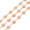 Brass Daisy Flower & Oval Link Chains, with Enamel & Spool, Soldered, Real 18K Gold Plated, Hot Pink, Links: 13x7.5x2mm, 4x3x0.6mm