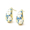 Teardrop with Flower Real 18K Gold Plated Brass Enamel Stud Earrings, Long-Lasting Plated, Lead Free & Cadmium Free, Deep Sky Blue, 21x11mm