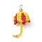 Handmade Umbrella Nylon Wired Glass Seed Beaded Pendants with Glass Pearl Round Bead and Brass Beads, Yellow, 30x18x18mm, Hole: 2.5mm