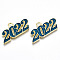 Alloy Enamel Pendants, Cadmium Free & Lead Free, New Year 2022, Golden, Midnight Blue, 19x38x2mm, Hole: 4mm