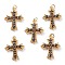 Brass Micro Pave Black Cubic Zirconia Pendants, with Jump Rings, Greek Cross, Real 18K Gold Plated, 25x18.5x3mm, Jump Ring: 5x1mm, 3mm Inner Diameter