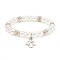 ABS Plastic Imitation Pearl  & Rhinestone Beaded Stretch Bracelet with Alloy Charm for Women, White, Fairy Pattern, Pendant: 17x14x1.5mm, Inner Diameter: 2-1/8 inch(5.3cm)