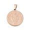 Ion Plating(IP) 304 Stainless Steel Pendants, Flat Round with Saint Benedict Medal, Rose Gold, 31x28x3mm, Hole: 8x4.5mm