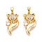 Brass Micro Pave Clear Cubic Zirconia Pendants, Fox, Nickel Free, Real 18K Gold Plated, 21x11.5x4mm, Hole: 2~2.5X5mm