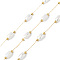 304 Stainless Steel Link Chains, with Glass Imitation Pearl Beads & Spool, Unwelded, Rectangle, Golden, 2~7x0.7~4.5x0.2~3.5mm
