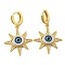 Sun with Eye Real 18K Gold Plated Brass Dangle Hoop Earrings, with Cubic Zirconia and Acrylic, Real 18K Gold Plated, 46x28.5mm