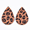 Halloween Theme, PU Leather Big Pendants, Double Sided, Teardrop, Orange, 56x37x2mm, Hole: 1.8mm