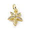 Brass Micro Pave Clear Cubic Zirconia Leaf Charms, with Open Jump Rings, Cadmium Free & Lead Free, Real 18K Gold Plated, 12x9.5x2mm, Ring: 5x0.8mm, Hole: 3mm