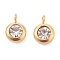 304 Stainless Steel Rhinestone Charms, Birthstone Charms, Flat Round, Golden, Crystal, 9x6x4mm, Hole: 1.8mm