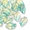 Handmade Transparent Czech Lampwork Pendants, with Gold Foil
, Leaf Charms, Turquoise, 28x17x3.5mm, Hole: 1.2mm