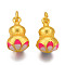 Alloy Enamel Pendants, Cadmium Free & Lead Free, with Jump Rings, Matte Gold Color, Gourd, Deep Pink, 15.5x9x9mm, Jump Ring: 5x1mm, 3mm inner diameter