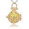 Golden Tone Brass Hollow Round Cage Pendants, with No Hole Spray Painted Brass Round Ball Beads, Champagne Yellow, 36x25x21mm, Hole: 3x8mm