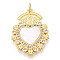 Brass Micro Pave Clear Cubic Zirconia Pendants, Cadmium Free & Lead Free, with Shell, Heart, with Jump Ring, Real 18K Gold Plated, 31.5x22x3mm, Hole: 3mm