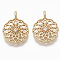 Brass Micro Pave Cubic Zirconia Pendants, Nickel Free, Flower, Clear, Real 18K Gold Plated, 20x15x4mm, Hole: 1.8mm